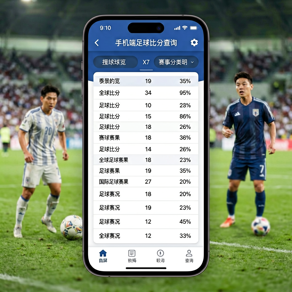 手机端足球比分查询界面展示移动浏览体验